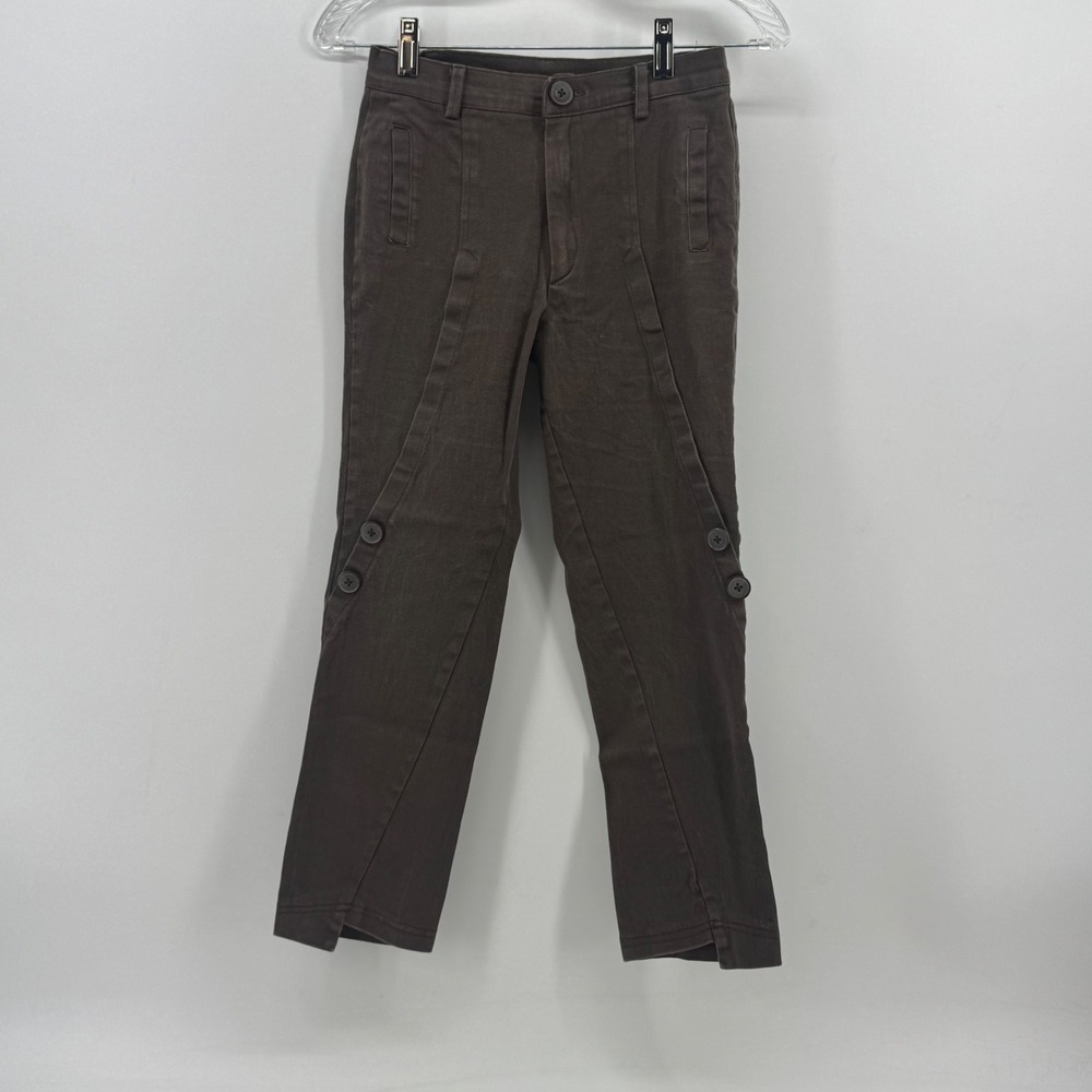 Vintage‎ Brown Twill Utility Pants Button Detail Straight Leg V-Yoke Trouser